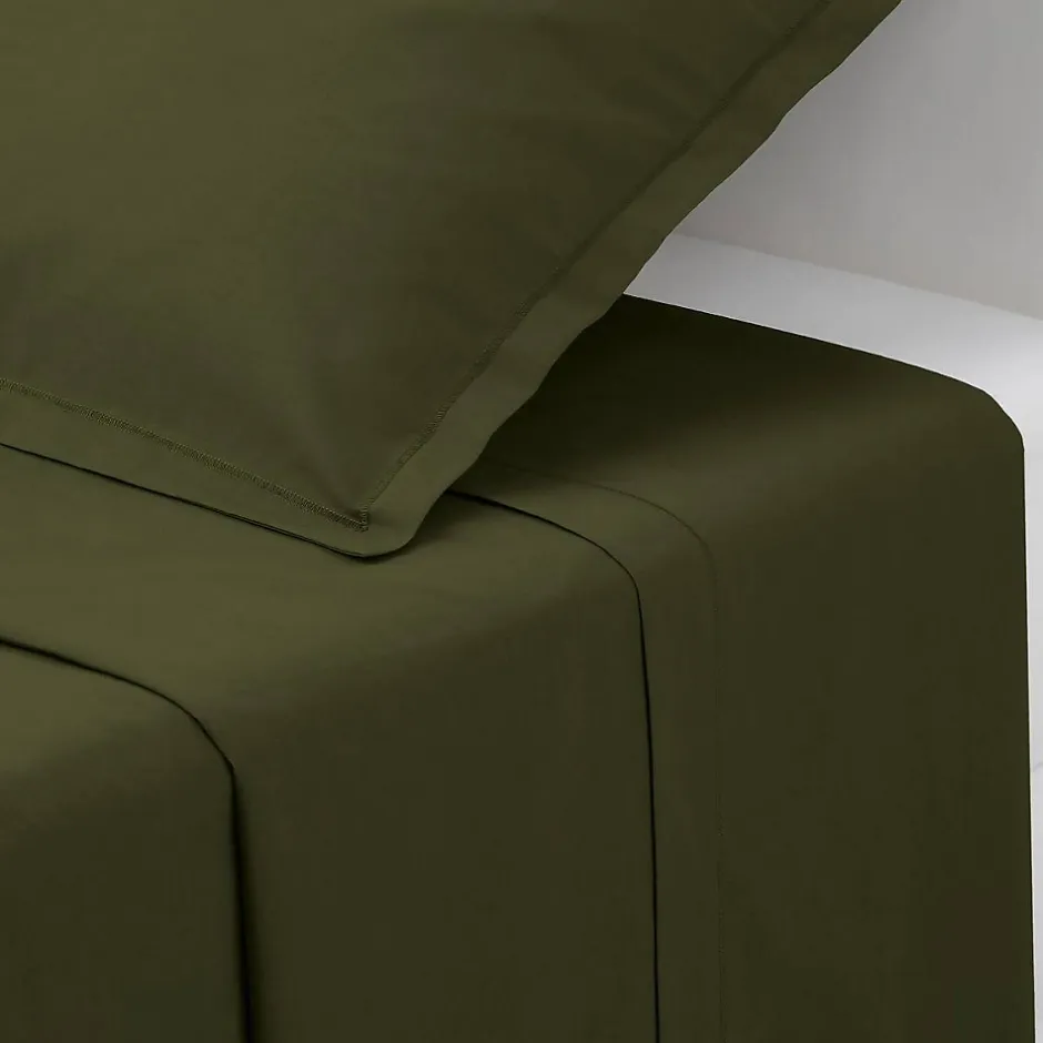 Atmosphera Créateur D'Intérieur Drap plat Carina en coton 240x290cm vert kaki - Atmosphera Clearance