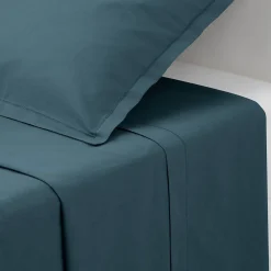 Atmosphera Créateur D'Intérieur Drap plat Carina en coton 180x290cm bleu orage - Atmosphera