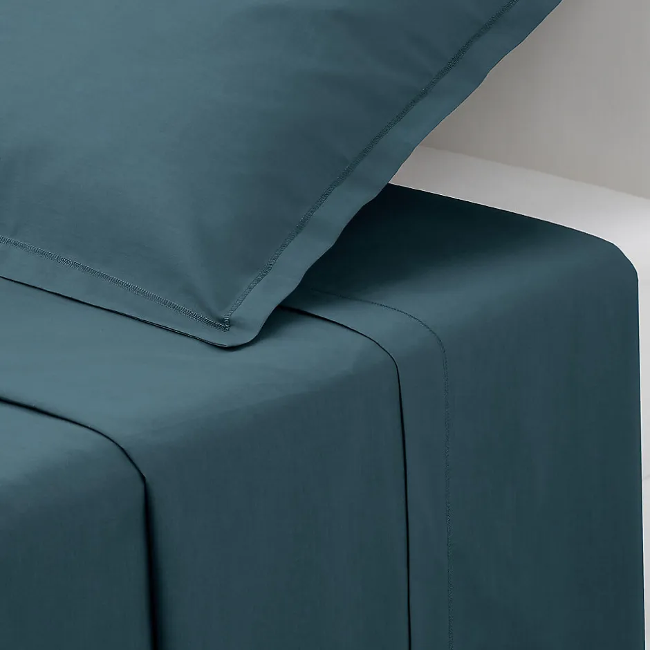 Atmosphera Créateur D'Intérieur Drap plat Carina en coton 180x290cm bleu orage - Atmosphera