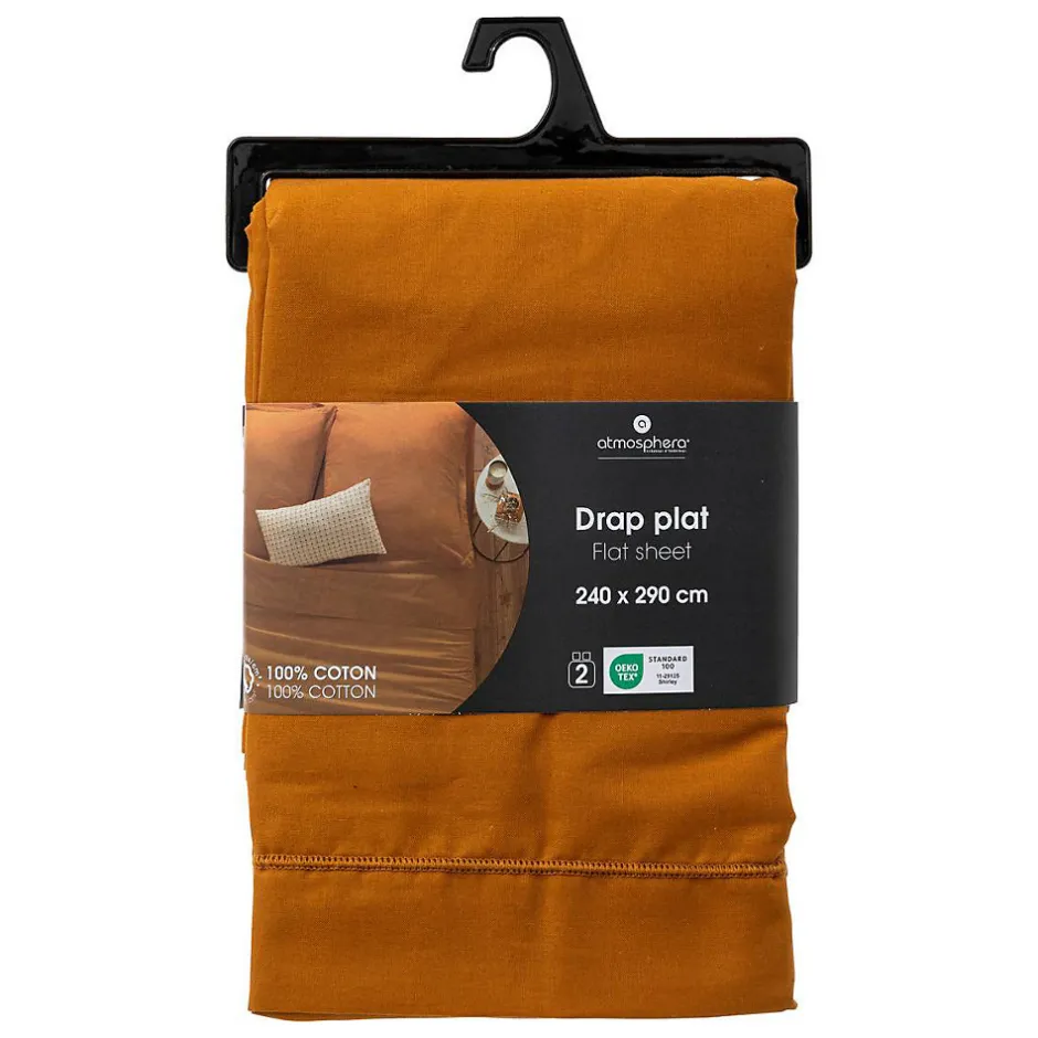 Atmosphera Créateur D'Intérieur Drap plat Carina en coton 240x290cm jaune cumin - Atmosphera