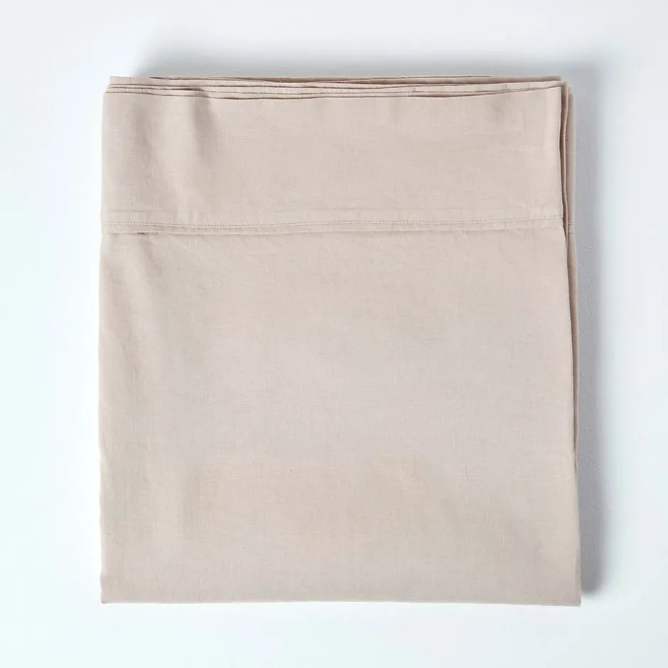 Homescapes Drap plat en lin lavé beige, 180x290 cm - Hot