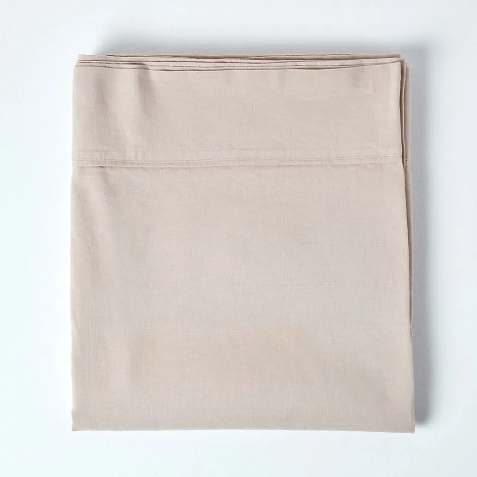 Homescapes Drap plat en lin lavé beige, 230x255 cm -
