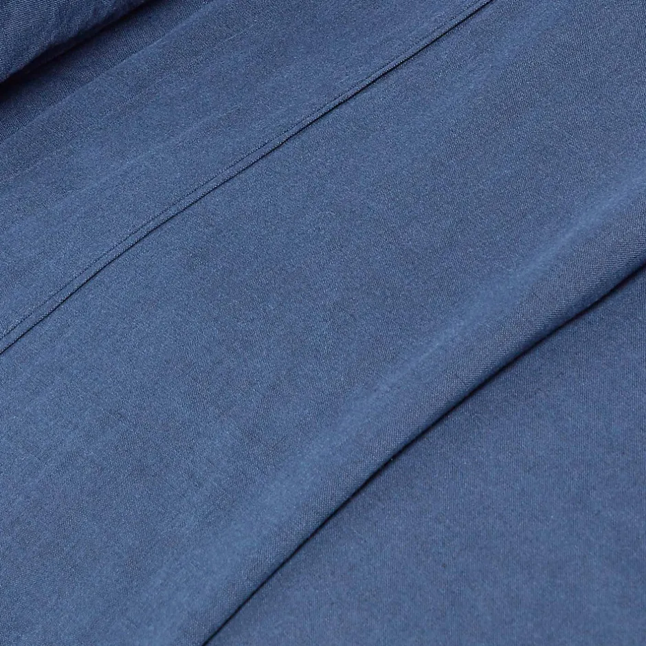 Homescapes Drap plat en lin lavé bleu marine, 240x275 cm - Discount