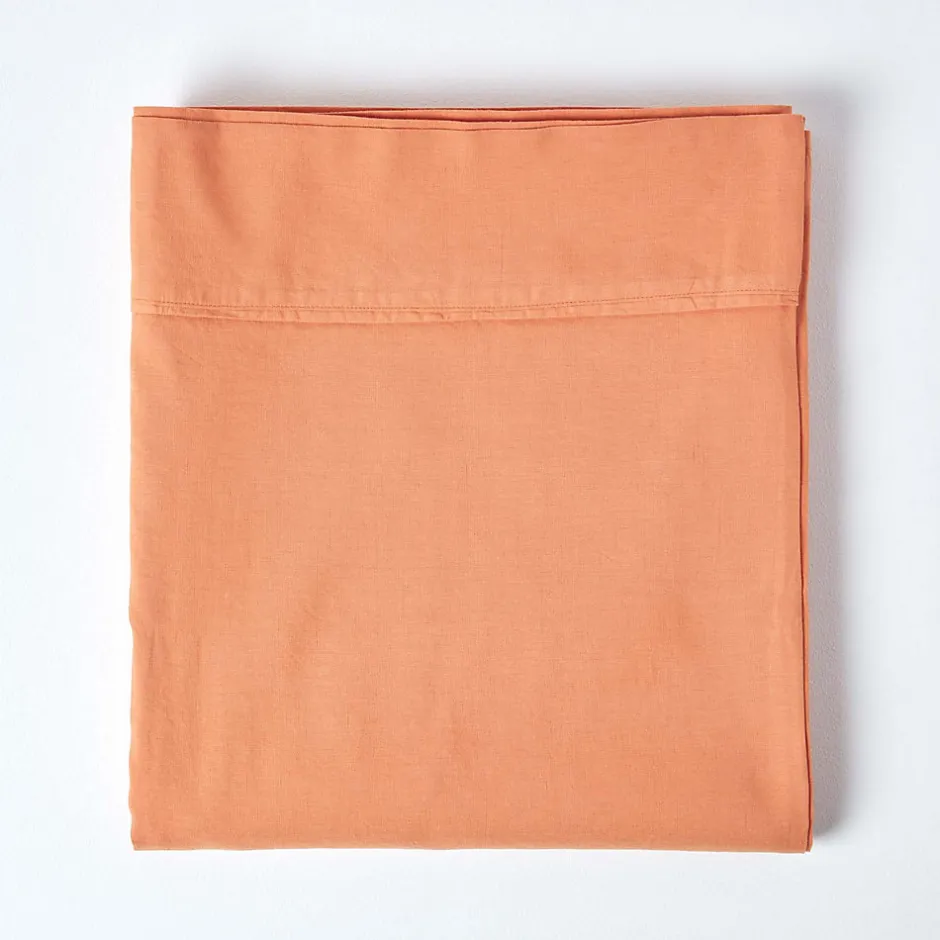 Homescapes Drap plat en lin lavé orange, 180x290 cm -