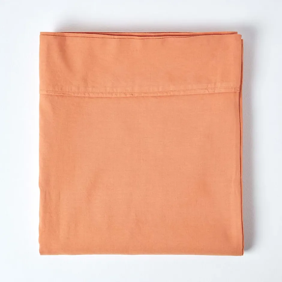 Homescapes Drap plat en lin lavé orange, 178x255 cm - Outlet