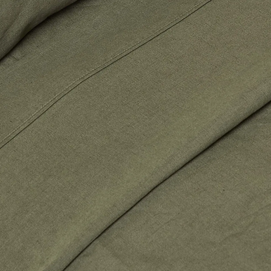 Homescapes Drap plat en lin lavé vert mousse, 178x255 cm - Outlet