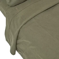 Homescapes Drap plat en lin lavé vert mousse, 180x290 cm - New