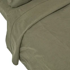 Homescapes Drap plat en lin lavé vert mousse, 270x300 cm -