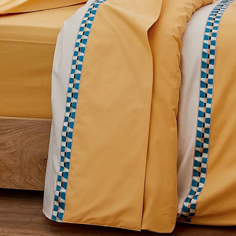Tradilinge Drap plat en percale avec galon géométrique (280x325 cm - Jaune) Hot