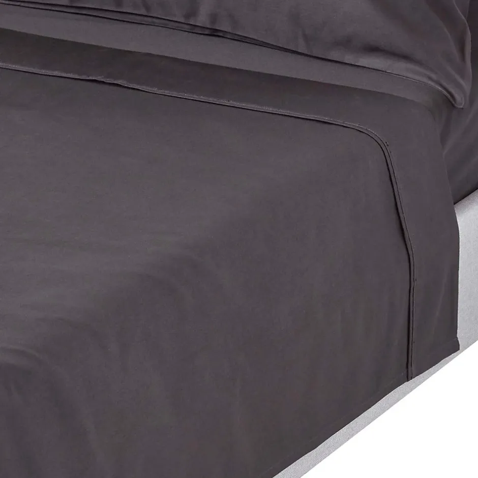 Homescapes Drap plat en satin de coton égyptien 1000 fils gris foncé, 178x255 cm - Discount