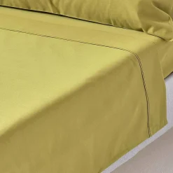Homescapes Drap plat en satin de coton égyptien 1000 fils vert olive, 270x300 cm -