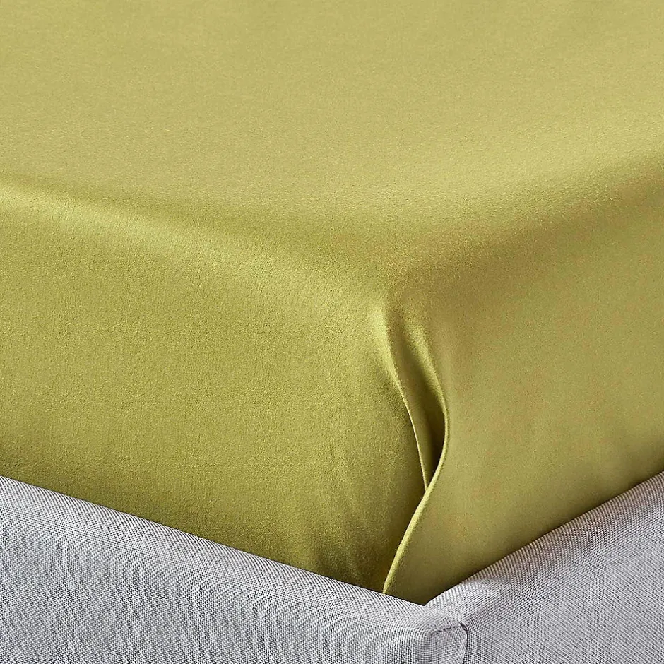 Homescapes Drap plat en satin de coton égyptien 1000 fils vert olive, 270x300 cm -