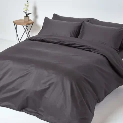 Homescapes Drap plat en satin de coton égyptien 1000 fils gris foncé, 240x300 cm -