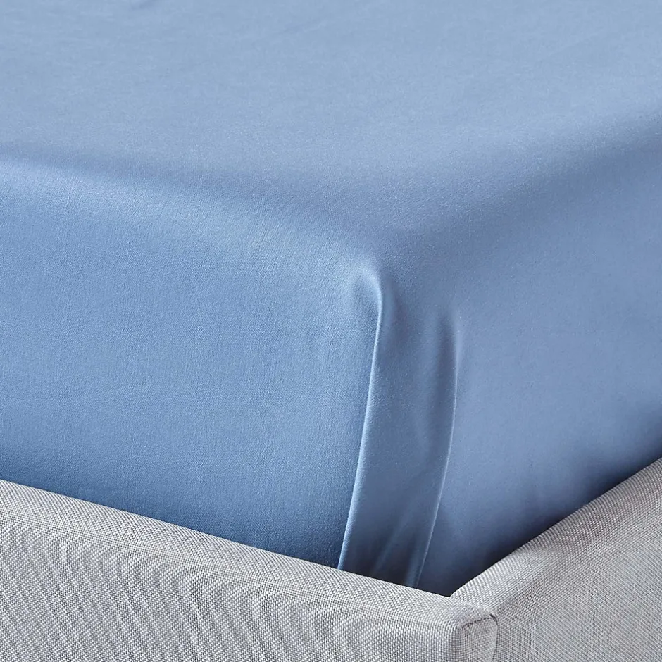 Homescapes Drap plat en satin de coton égyptien 1000 fils bleu, 178x255 cm -