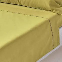 Homescapes Drap plat en satin de coton égyptien 1000 fils vert olive, 240x300 cm - Outlet