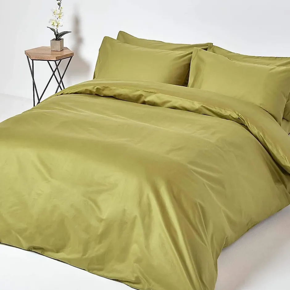 Homescapes Drap plat en satin de coton égyptien 1000 fils vert olive, 240x300 cm - Outlet