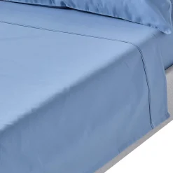 Homescapes Drap plat en satin de coton égyptien 1000 fils bleu, 240x275 cm -