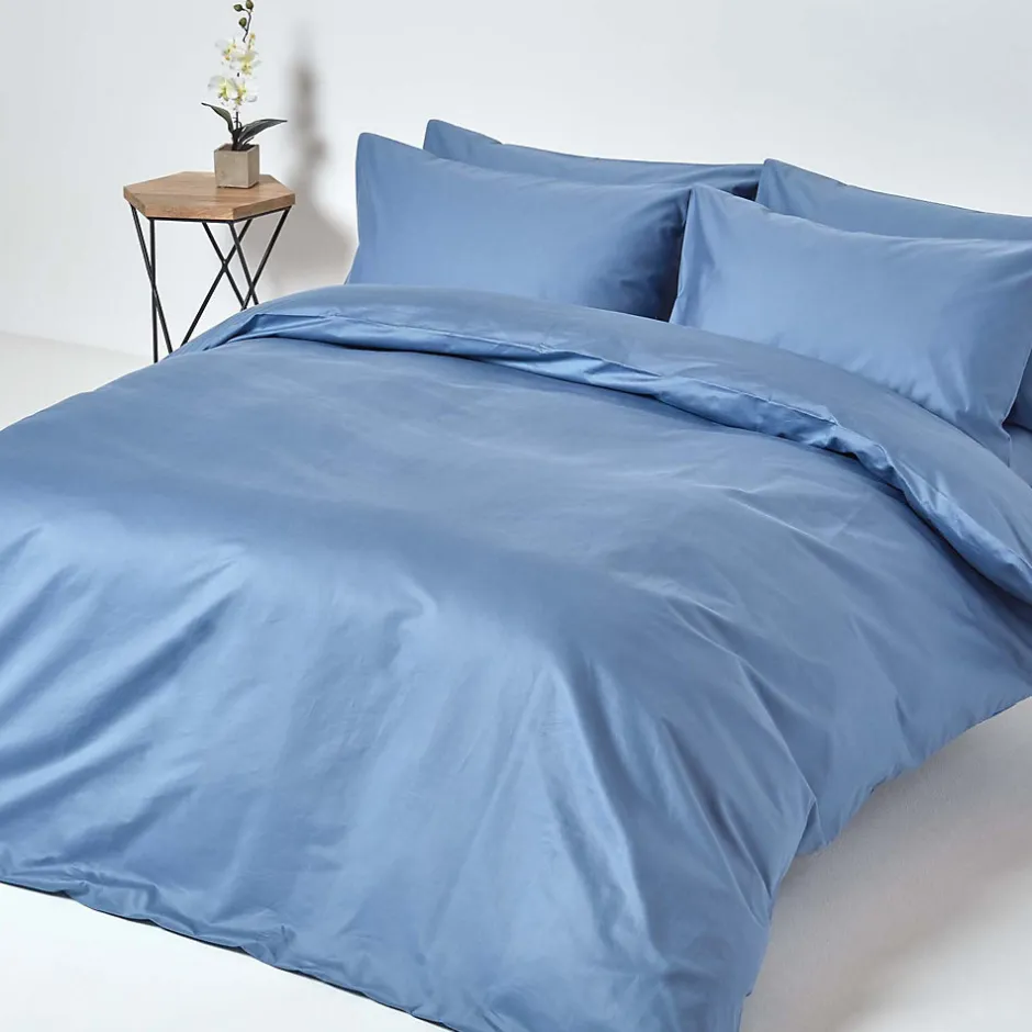 Homescapes Drap plat en satin de coton égyptien 1000 fils bleu, 240x275 cm -