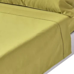 Homescapes Drap plat en satin de coton égyptien 1000 fils vert olive, 275x275 cm - Outlet