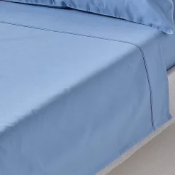 Homescapes Drap plat en satin de coton égyptien 1000 fils bleu, 240x300 cm -
