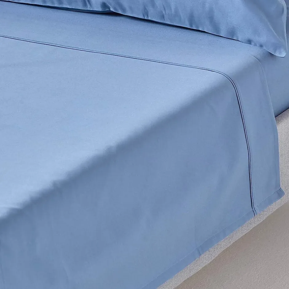 Homescapes Drap plat en satin de coton égyptien 1000 fils bleu, 270x300 cm - Clearance