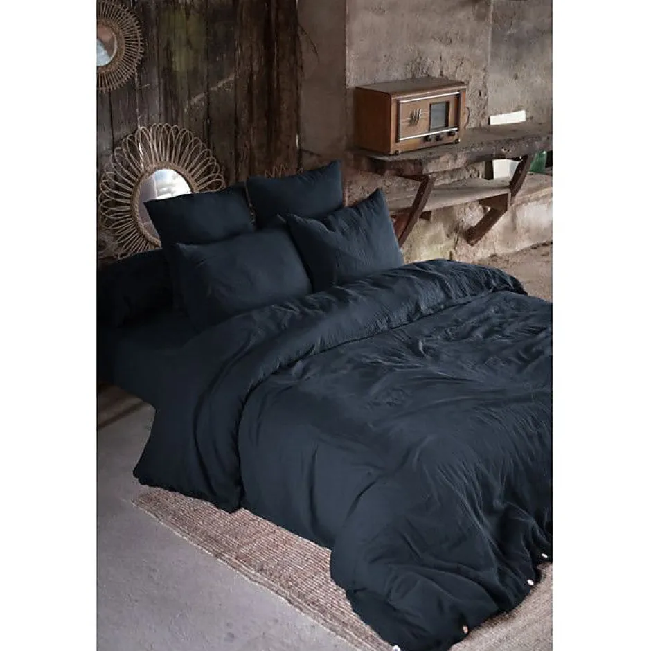 L'Effet Papillon Drap plat Gaïa gaze de coton 240x300 cm bleu nuit Sale