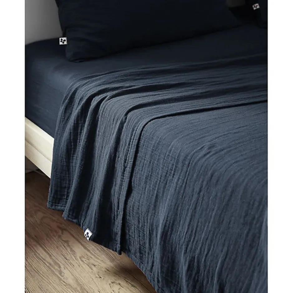 L'Effet Papillon Drap plat Gaïa gaze de coton 240x300 cm bleu nuit Sale