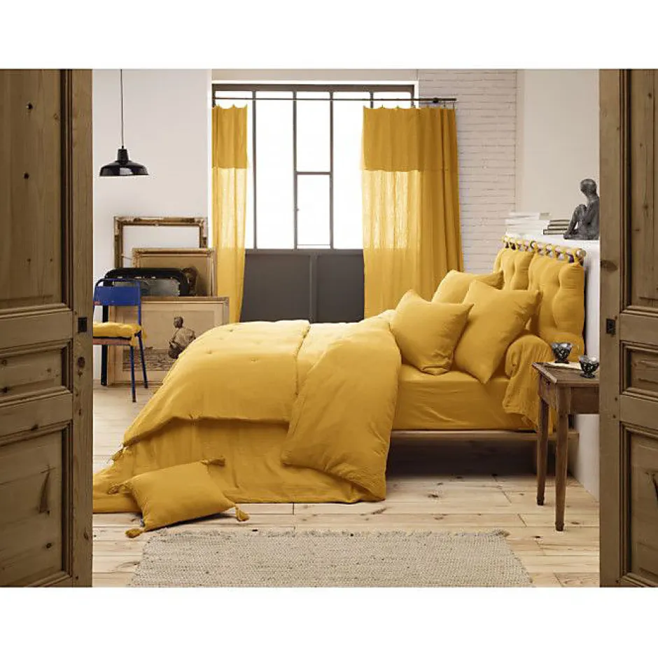 L'Effet Papillon Drap plat Gaïa double gaze coton 270x300 Jaune