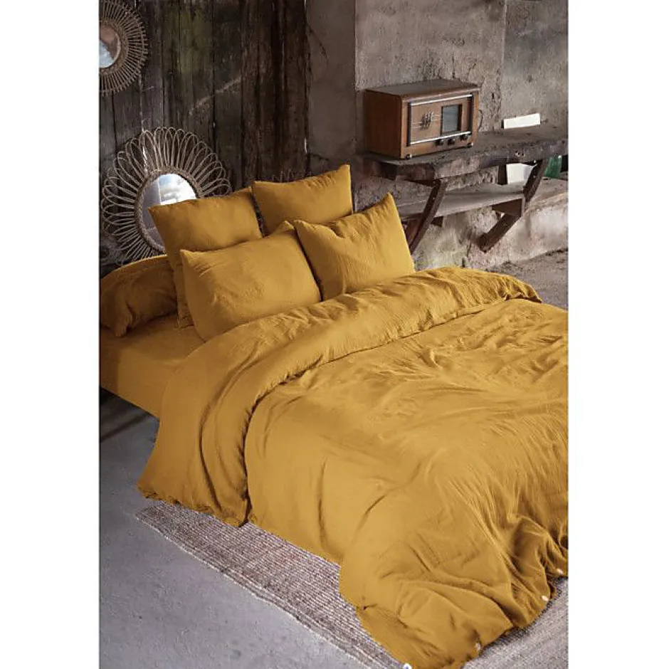 L'Effet Papillon Drap plat Gaïa double gaze coton 270x300 Jaune