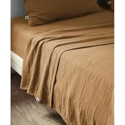 L'Effet Papillon Drap plat "Gaïa" toutes dimensions "Gaze de Coton" - Gaïa Camel - 270 x 300 cm pour lit King size Hot