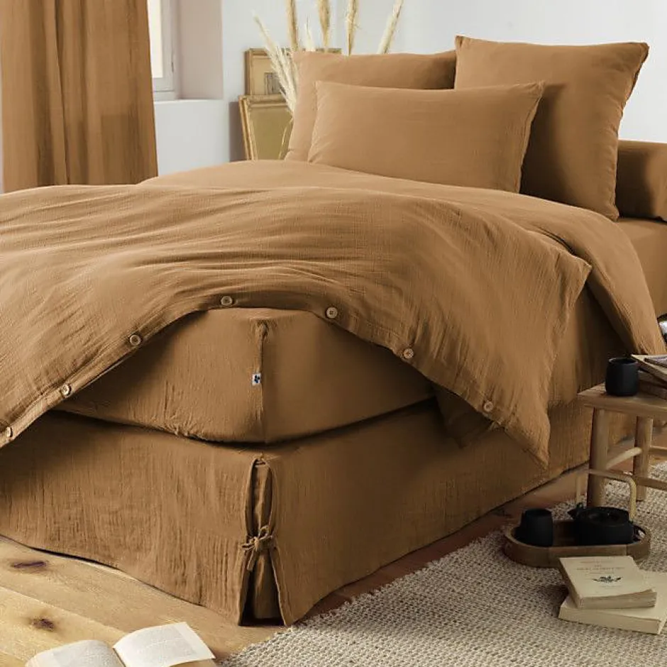 L'Effet Papillon Drap plat "Gaïa" toutes dimensions "Gaze de Coton" - Gaïa Camel - 270 x 300 cm pour lit King size Hot