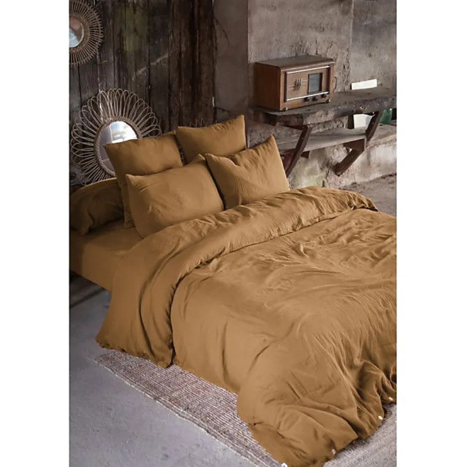 L'Effet Papillon Drap plat "Gaïa" toutes dimensions "Gaze de Coton" - Gaïa Camel - 270 x 300 cm pour lit King size Hot