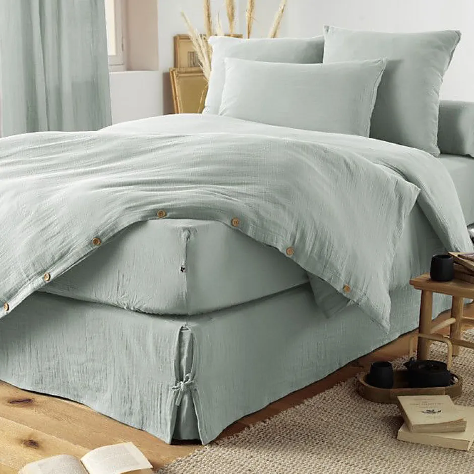 L'Effet Papillon Drap plat "Gaïa" toutes dimensions "Gaze de Coton" - Gaïa Eucalyptus - 270 x 300 cm pour lit King size Clearance