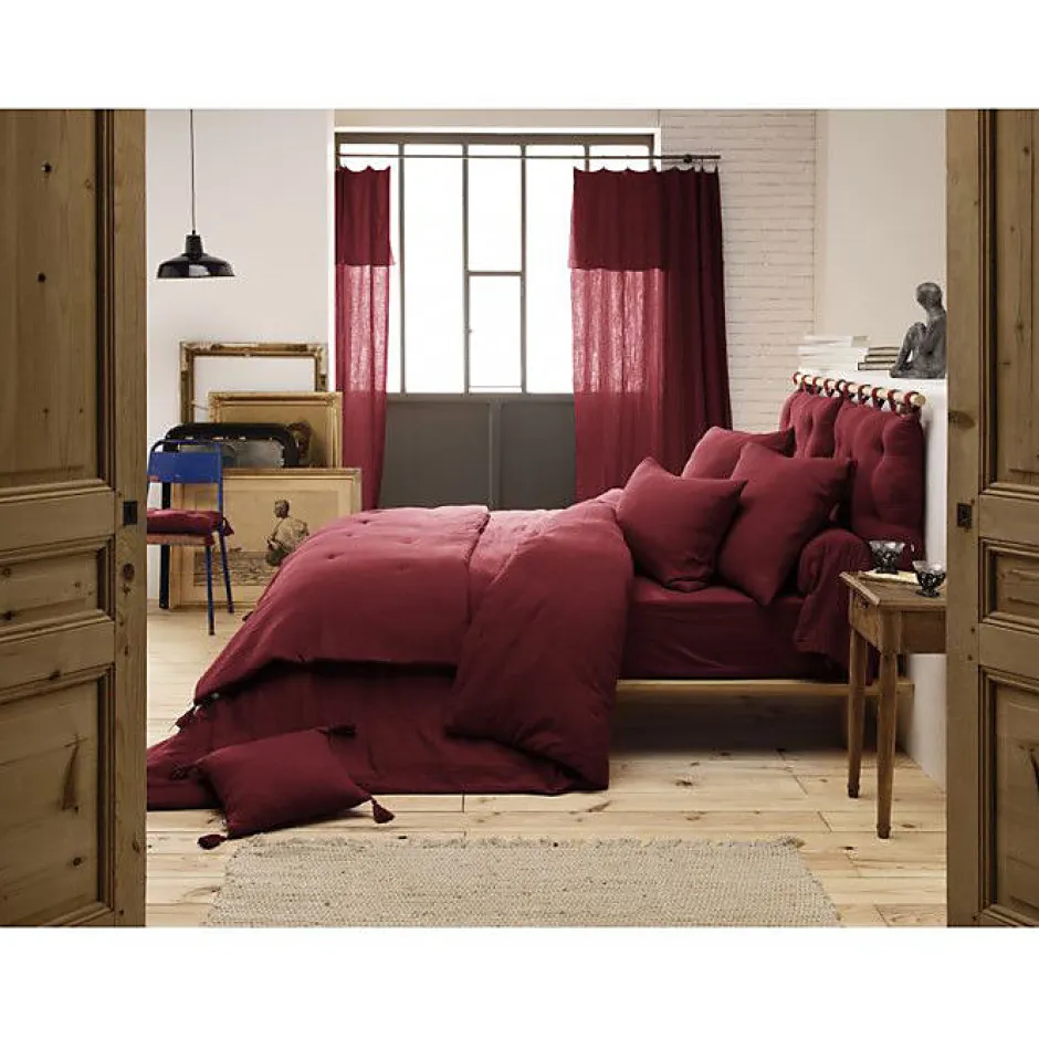 L'Effet Papillon Drap plat "Gaïa" toutes dimensions "Gaze de Coton" - Gaïa Lie de Vin - 270 x 300 cm pour lit King size