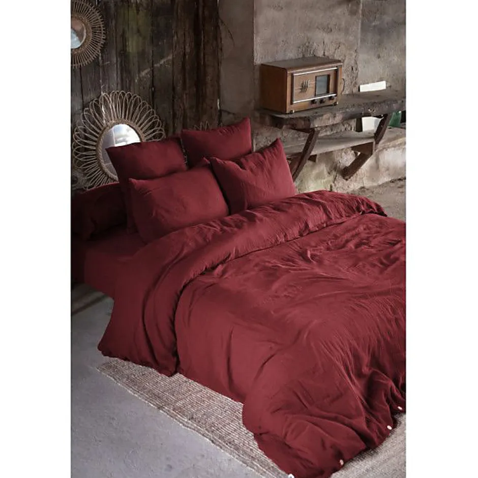 L'Effet Papillon Drap plat "Gaïa" toutes dimensions "Gaze de Coton" - Gaïa Lie de Vin - 270 x 300 cm pour lit King size