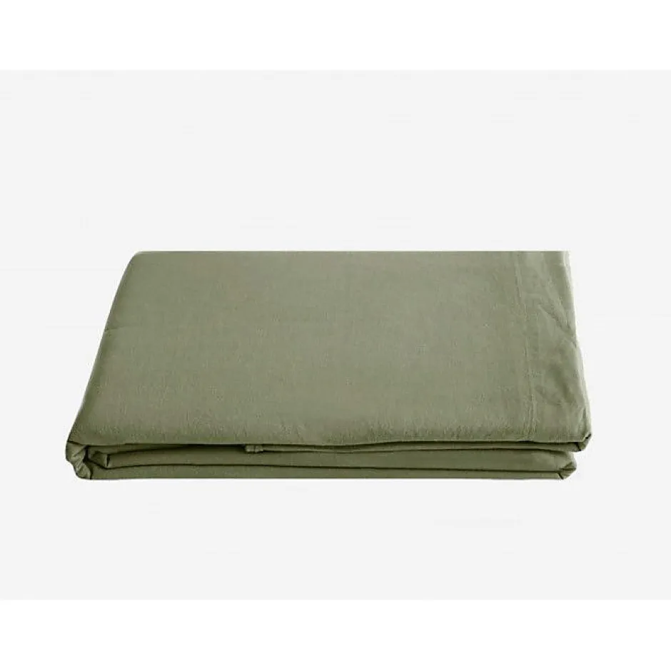 Vent Du Sud Drap plat Palace pur coton teint lavé, 63 fils/cm² - Palace Sauge - 270 x 290 cm pour lit King Size