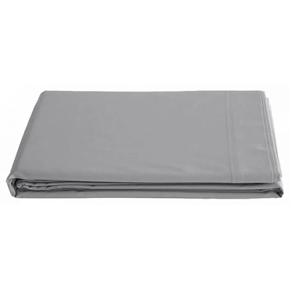 Vent Du Sud Drap plat percale pur coton peigné longues fibres 80 fils/cm² - Acier - 180 x 290 cm pour lit 1 place