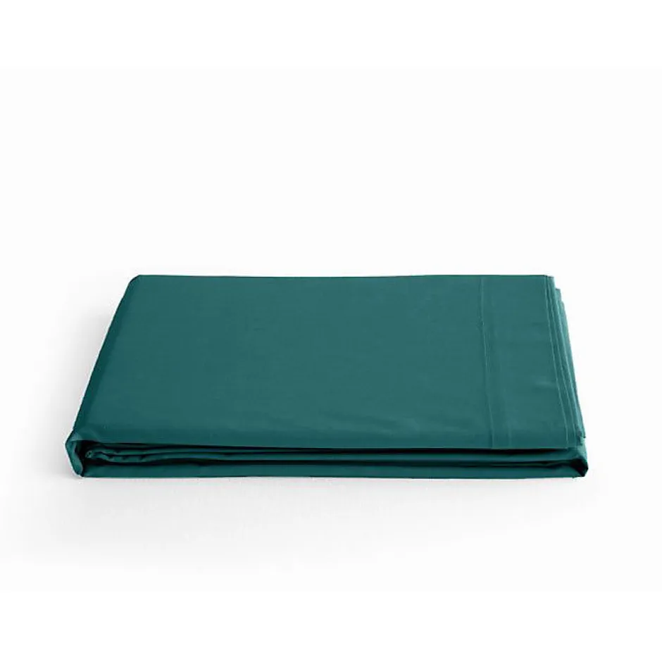 Vent Du Sud Drap plat percale pur coton peigné longues fibres 80 fils/cm² - Bleu canard - 180 x 290 cm pour lit 1 place Sale