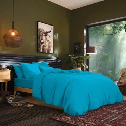 Coton Pur Drap plat Prémium 240 x 300 cm Turquoise Outlet