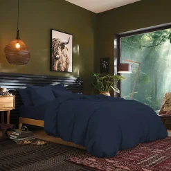 Coton Pur Drap plat Prémium Bleu nuit 180 x 290 cm Discount