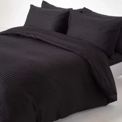 Homescapes Drap plat satin rayé en coton égyptien 330 fils noir, 178x255 cm - Discount