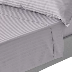 Homescapes Drap plat satin rayé en coton égyptien 330 fils gris, 178x255 cm - Online