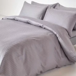 Homescapes Drap plat satin rayé en coton égyptien 330 fils gris, 178x255 cm - Online