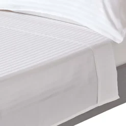 Homescapes Drap plat satin rayé en coton égyptien 330 fils blanc, 178x255 cm -