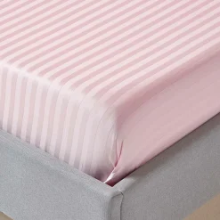 Homescapes Drap plat satin rayé en coton égyptien 330 fils rose, 240x275 cm - Clearance
