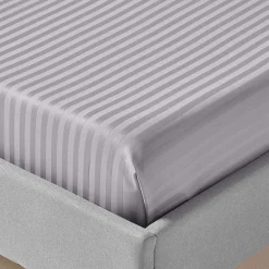 Homescapes Drap plat satin rayé en coton égyptien 330 fils gris, 230x255 cm - Outlet