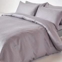 Homescapes Drap plat satin rayé en coton égyptien 330 fils gris, 240x300 cm - Clearance