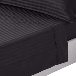 Homescapes Drap plat satin rayé en coton égyptien 330 fils noir, 270x300 cm -