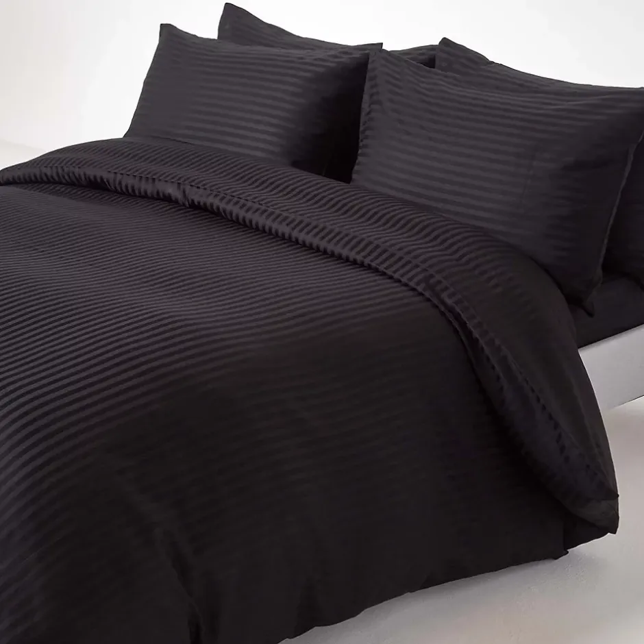 Homescapes Drap plat satin rayé en coton égyptien 330 fils noir, 270x300 cm -