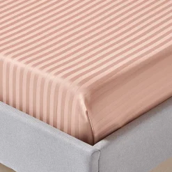 Homescapes Drap plat satin rayé en coton égyptien 330 fils taupe, 240x275 cm -
